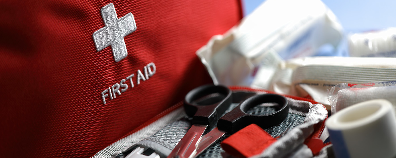 close up of first aid kit supplies